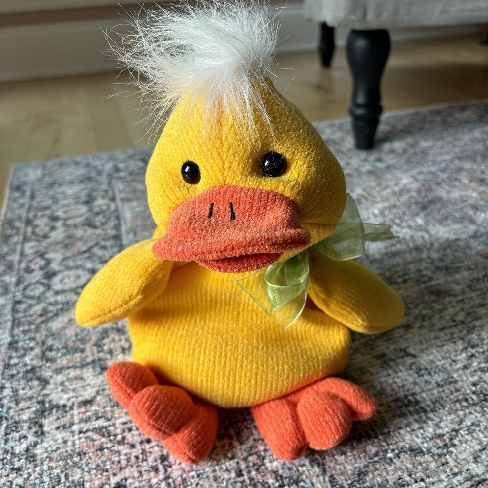 Chosun 1999 Just Friends Yellow Easter Duck 12" Plush Green Bow Bean Bag Bottom